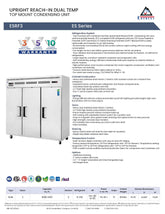 Everest ESRF3,  75" 3 Door (2/3 Ref & 1/3 Fzr) Dual Temp